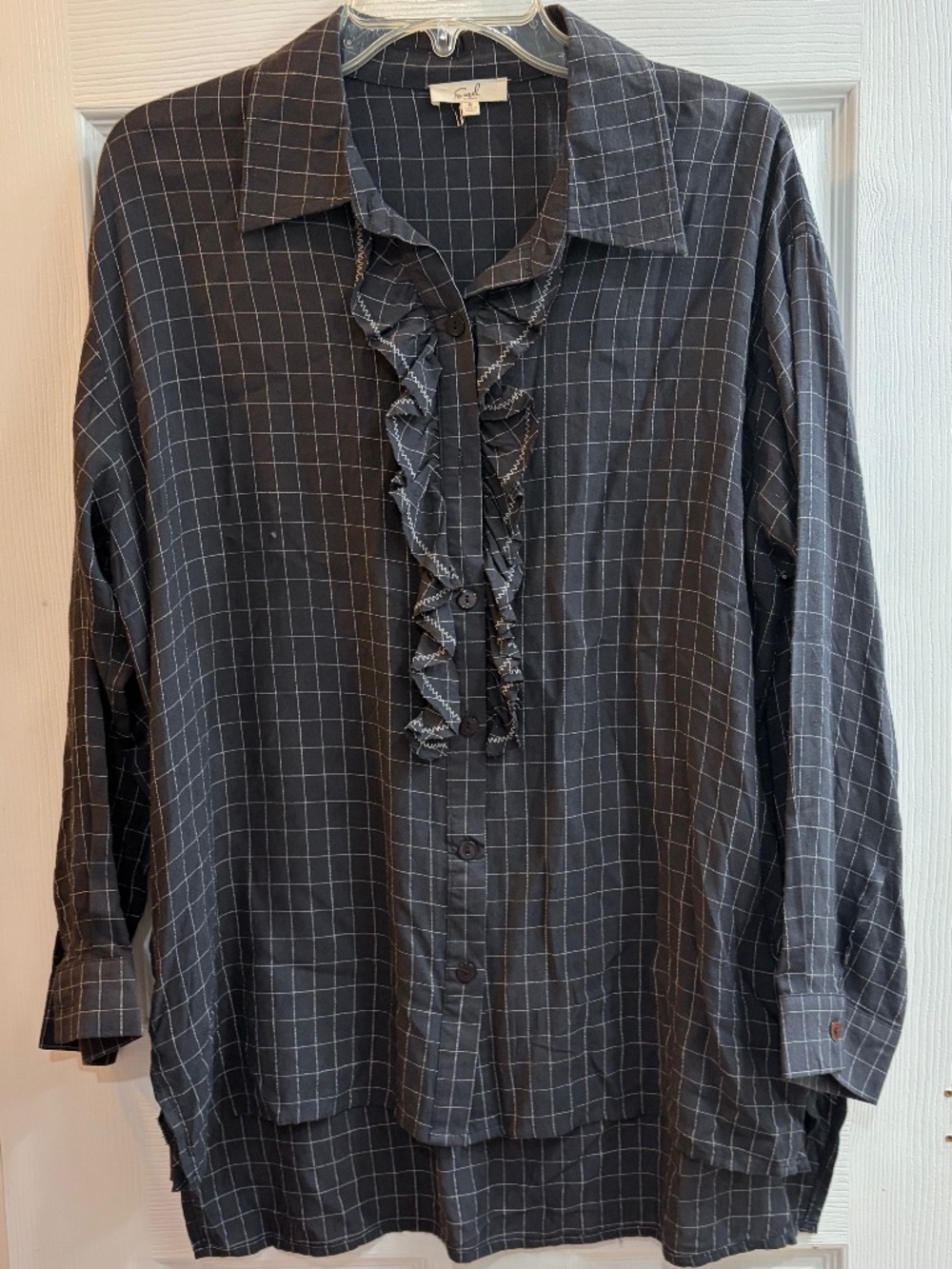 New Easel Oversized Shirt Dress Tunic Button Up Top Black Size Small Hi Low - Picture 2 of 7